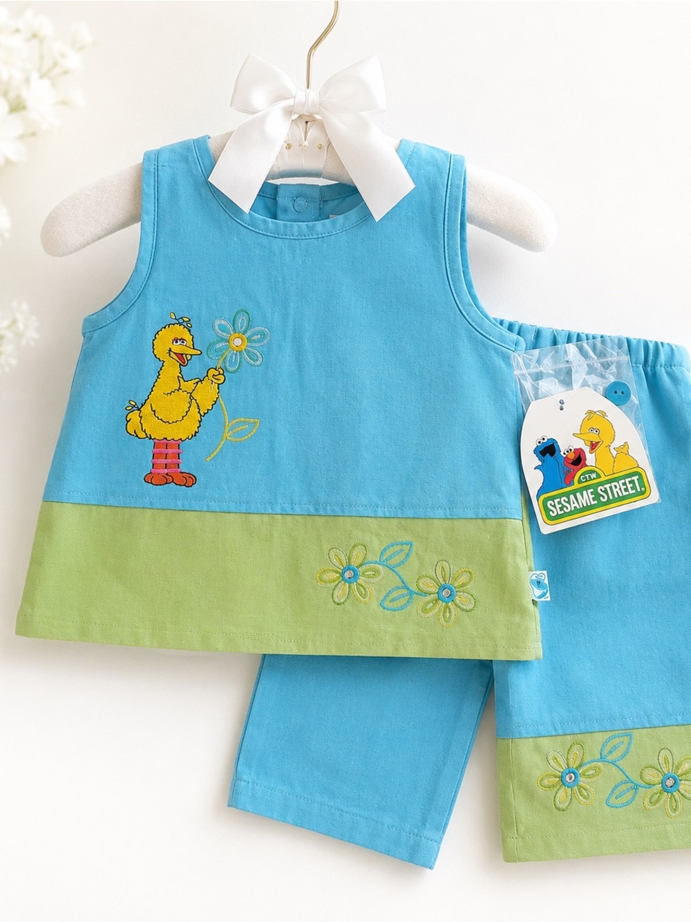 Vintage Sesame Street Big Bird Girls 2 Piece Outfit NWT Embroidered Y2K Rare